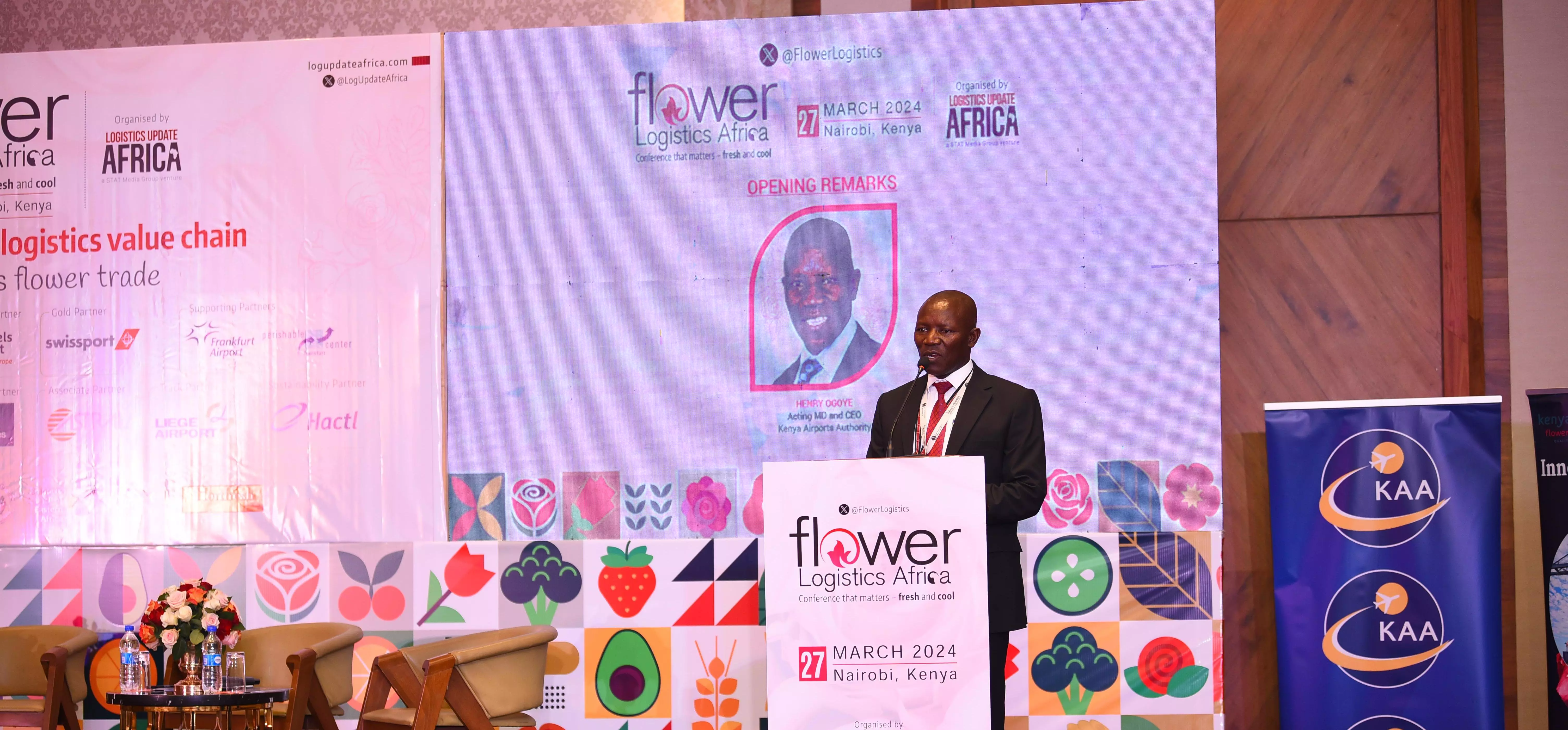 Henry Ogoye, Acting MD and CEO, KAA, delivering the opening remarks at the Logistics Update Africa event in Nairobi in March 2024.